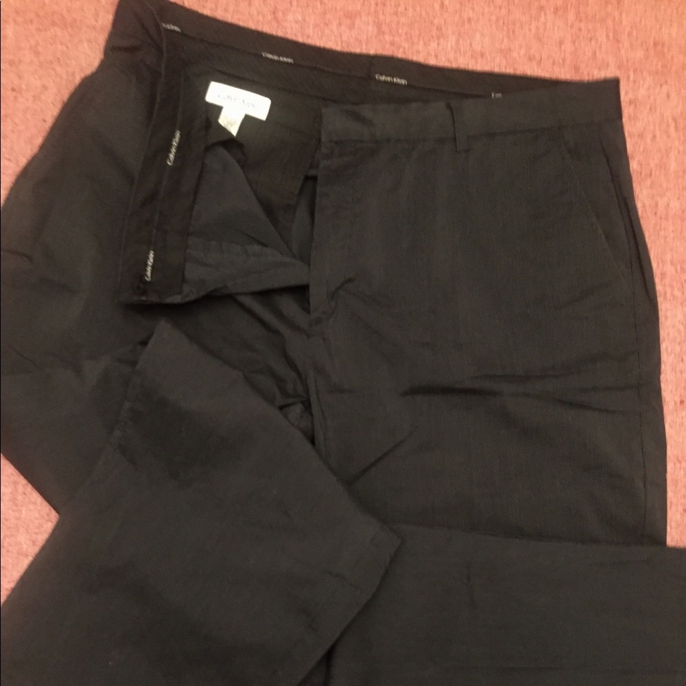 Flat front pin striped dress pants